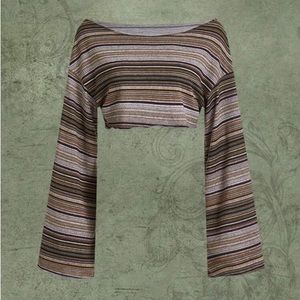 ROMWE Hippie Striped Print Crop Tee Green/Brown